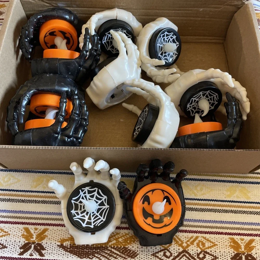 12 Halloween Skeleton Hands Pumpkin Spider Webs Tealight Candles Good Batteries‎